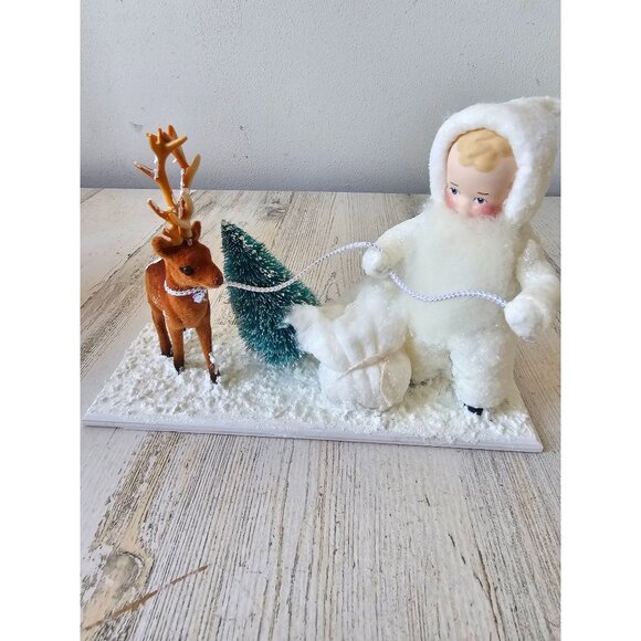 Vintage Elaine roesle little Saint Nick deer reindeer RARE Saint Nicholas snow c - Picture 1 of 8